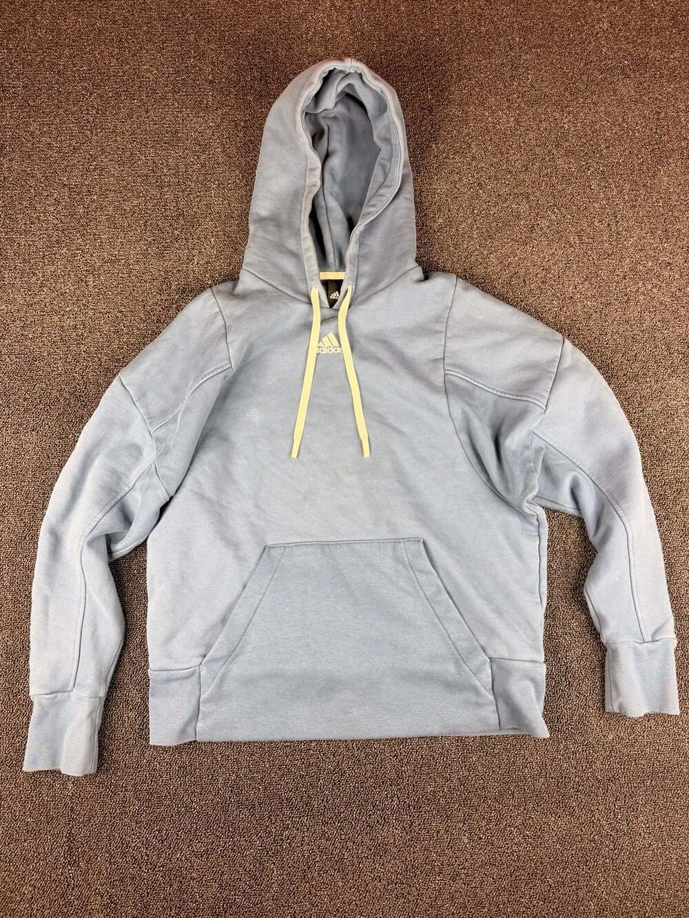 Adidas Center Logo Hoodie Sweatshirt Embroidered Pouch Blue Men's Size Medium